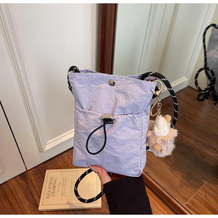 Internet celebrity ins Single Shoulder Crossbody Drawstring Small Bag2025Niche Fashion Lightweight mini Women's Nylon Phone Bag