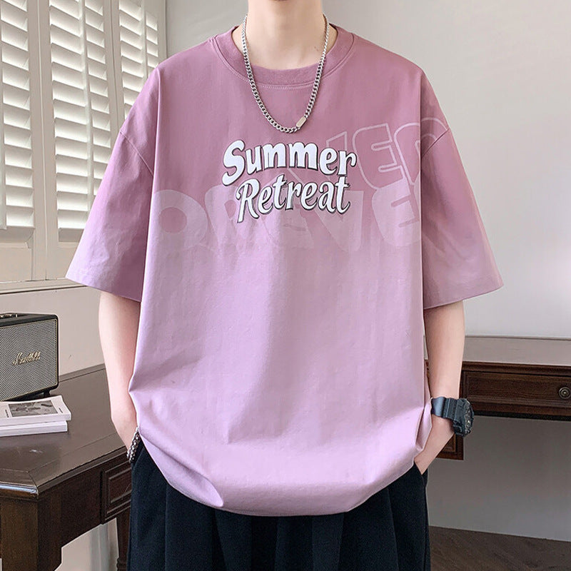 2025Summer new gradient color short sleeves t Men's Cool Loose Half Sleeve Shirt T Trendy Brand Crew Neck Casual T-Shirt