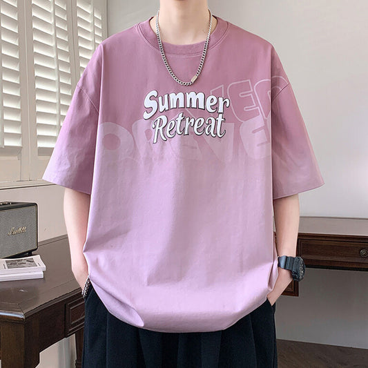 2025Summer new gradient color short sleeves t Men's Cool Loose Half Sleeve Shirt T Trendy Brand Crew Neck Casual T-Shirt