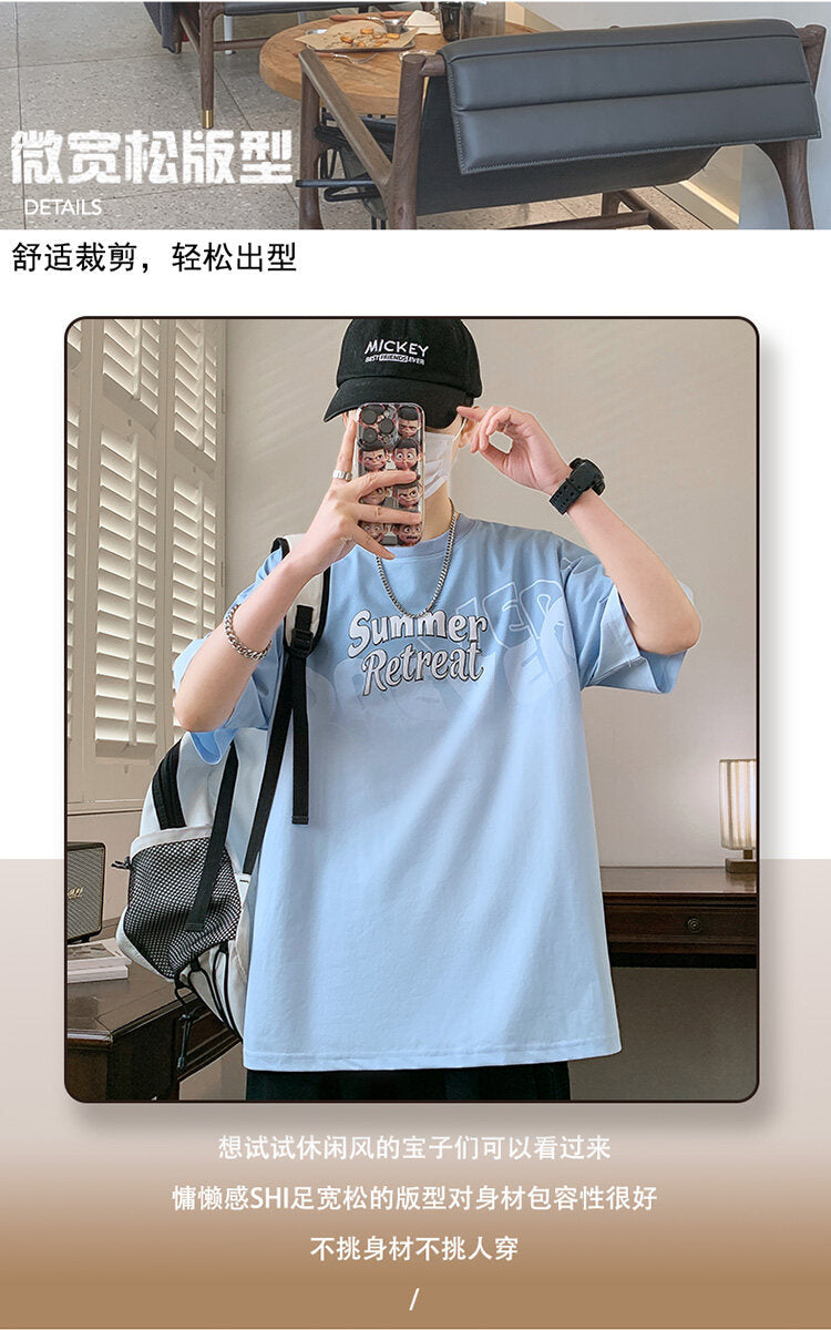 2025Summer new gradient color short sleeves t Men's Cool Loose Half Sleeve Shirt T Trendy Brand Crew Neck Casual T-Shirt