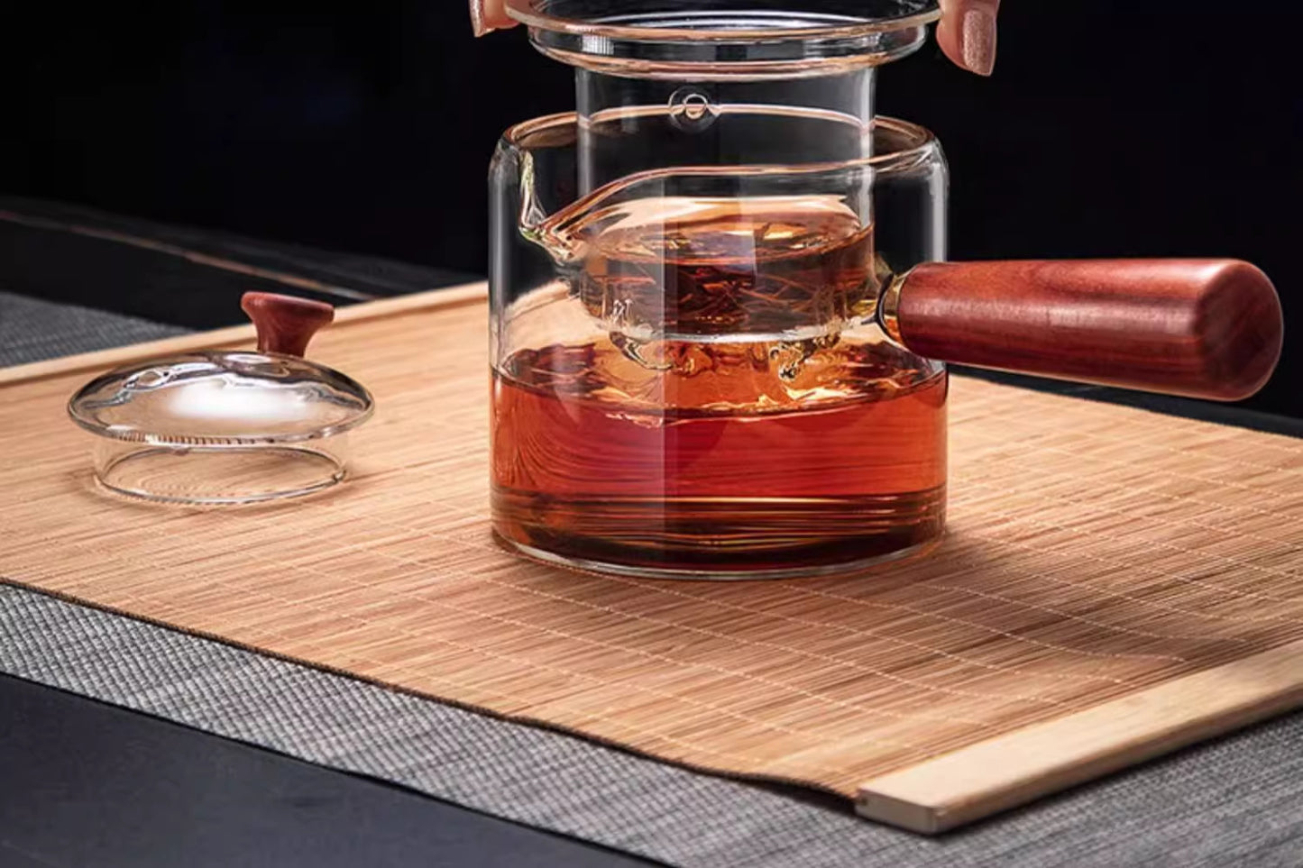 High Temperature Resistant Glass Filter Teapot Health Pot Side Wooden Handle Anti-scalding Teapot Tea Maker Flower Teapot Tea Set
