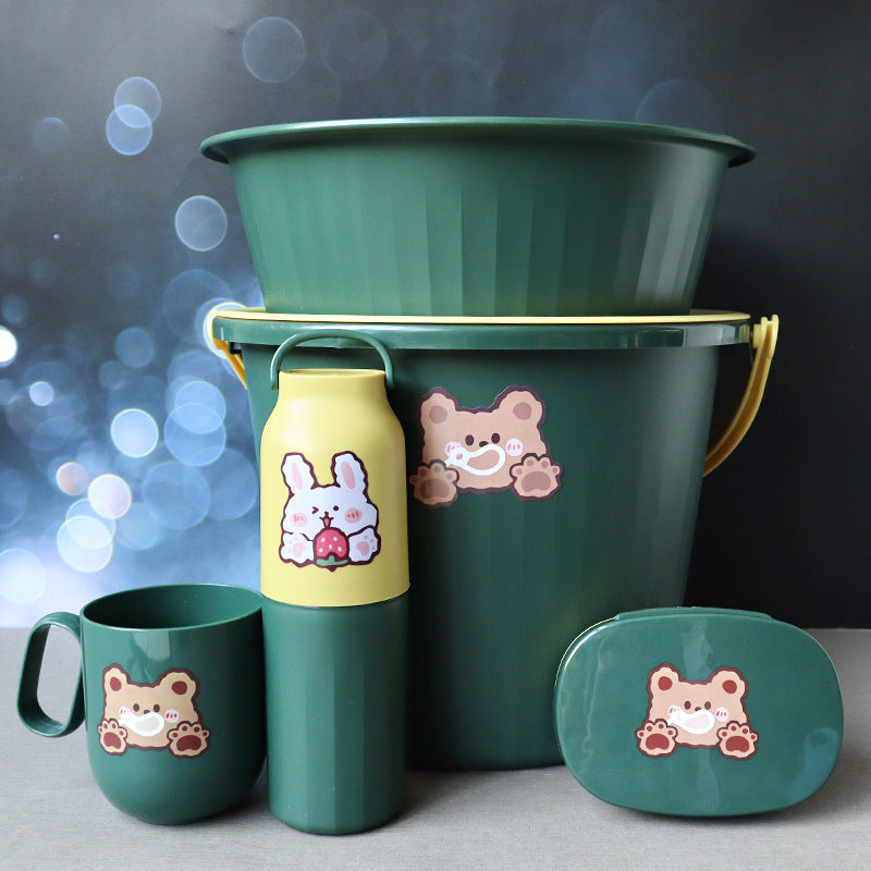 Back-to-School Season Toiletries Set Washbasin Bucket Tooth Cup Soap Dish Shoe Brush for Male and Female Students Dormitory11Set