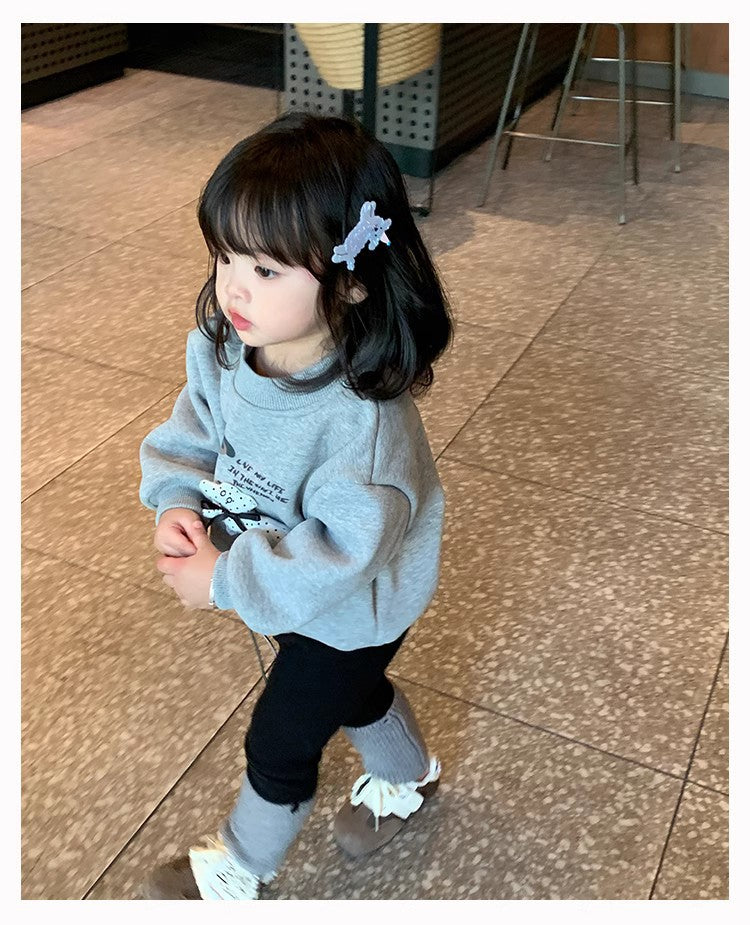 Sweet Little Girl Fleece Sweatshirt New Winter Outfit for Little Girls Korean Style1-8Two-piece set with integrated fleece