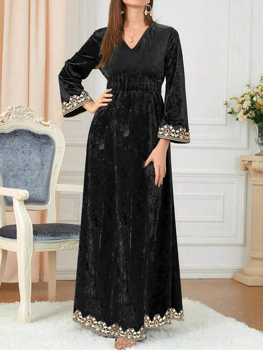 Amazon Muslim Autumn Winter New Dress Middle East Dubai Velvet Fashion Elegant Women's Party Evening Gown