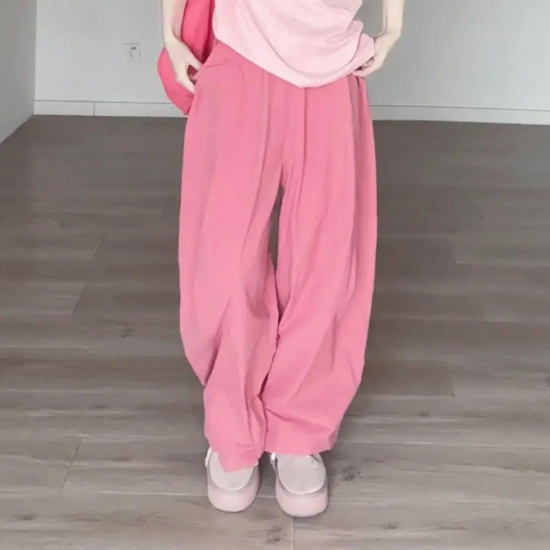 Summer Dopamine Full Set Shirt Wide-Leg Pants Two-Piece Set Lazy Style Fashion Casual Thin Suit for Petite Women