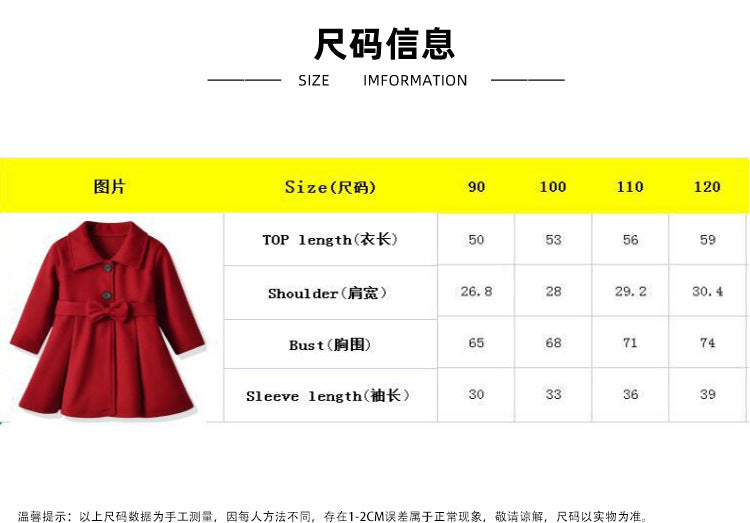 Cross-Border E-commerce Children's Coat Autumn Girls' Bow Thickened Korean Style Mid-Length Woolen Coat Manufacturer Wholesale
