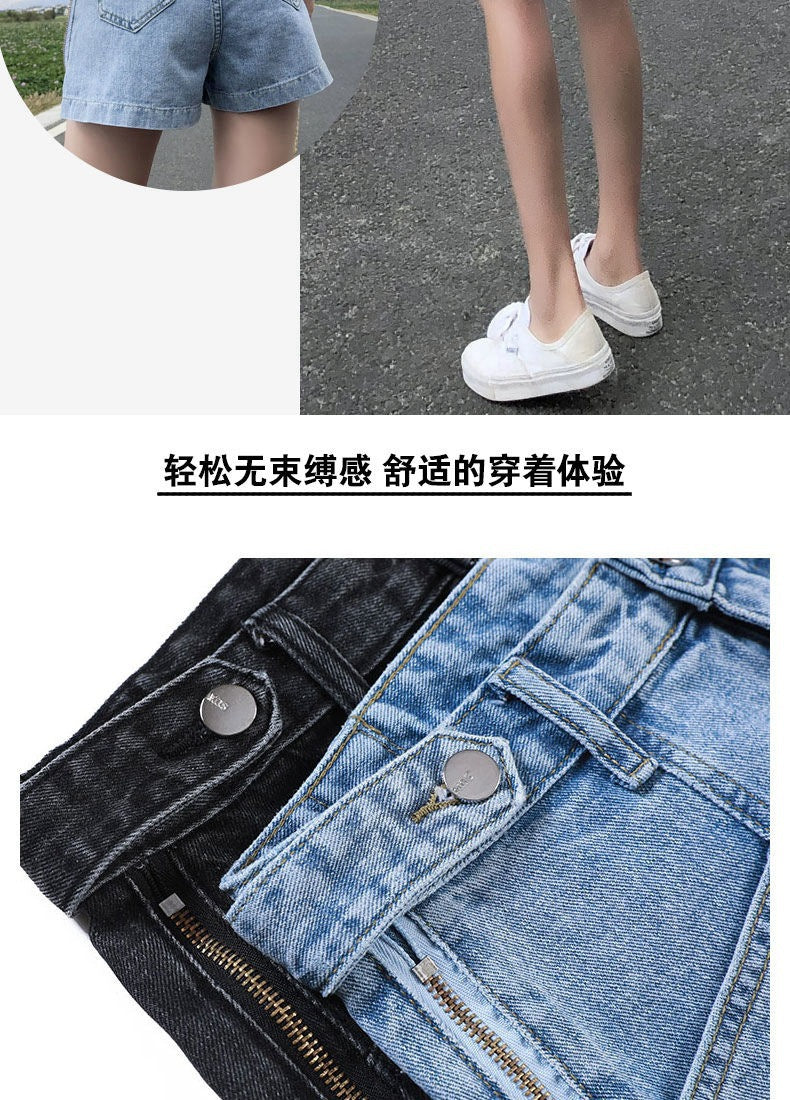 Side Zipper High Waist Denim Shorts Women Summer Loose Fit2025New Year's Slimming Letter Print Wide-Leg Hot Pants Trend