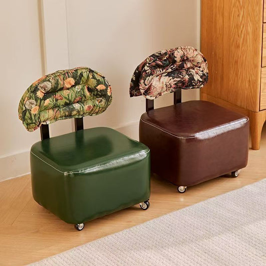 Home Small Stool Living Room Rocking Chair Solid Wood Backrest Rotating Caster Low Stool Entrance Shoe Changing Stool Foot Washing Stool with Wheels