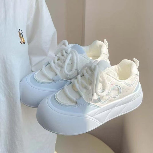 Women's Thick-Soled Height-Increasing White Sneakers2025New Autumn Milk fufu Shoes Casual Sports Sneakers Big Toe Loafers