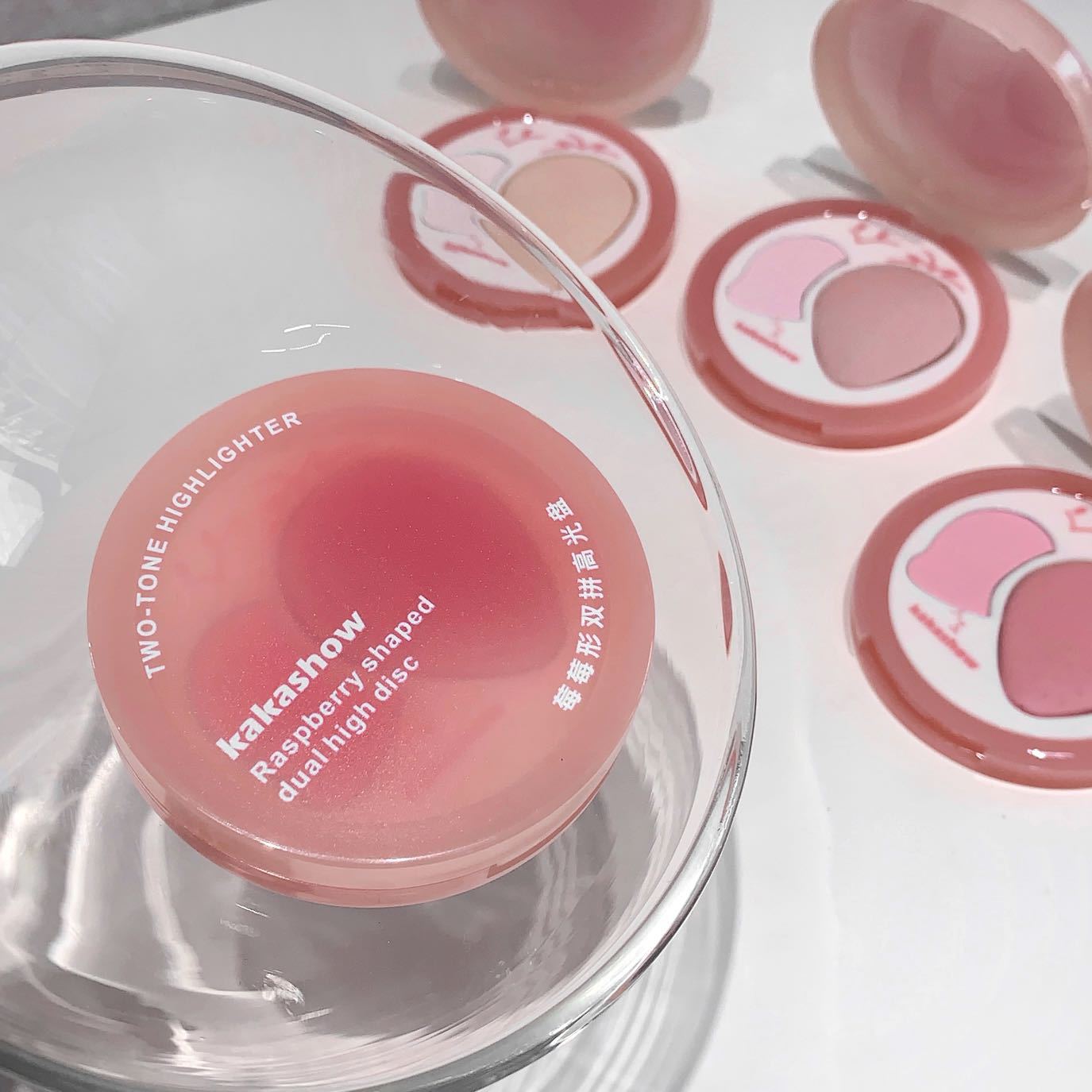 kakashow Raspberry-Shaped Dual Highlight Palette Low Saturation Cherry Blossom Pink Blush Eyeshadow Face Brightening Contouring C574