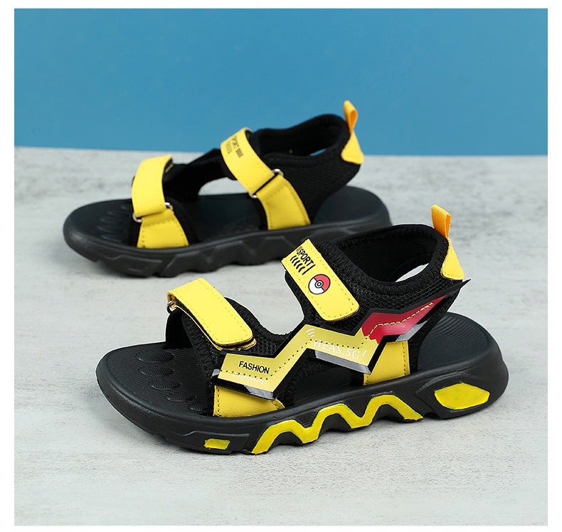 Boys' Fashion Sandals Summer New Children's Velcro Big Kids Student Sports Soft Sole Beach Shoes Non-Slip