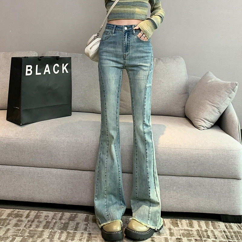 1223Flared Jeans for Women Summer Thin Pear Shape Body Lift Tummy Control Denim Bell Bottom Patchwork Fashion Pants
