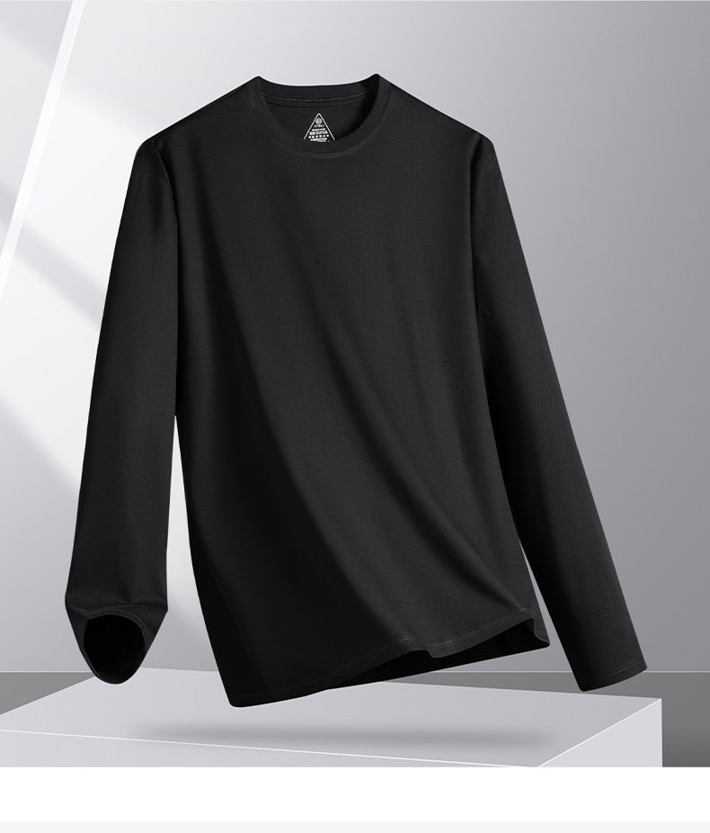 Pure Cotton Liquid Ammonia Triple Protection Long Sleeve t Men's T-shirt2025Autumn Unisex Crew Neck Pullover Solid Color Basic T-Shirt