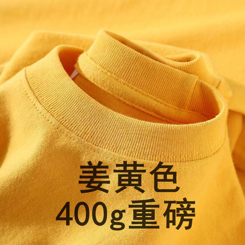 Dark Purple400g Heavyweight Pure Cotton Short Sleeve Unisex t Solid Color Thick Non-See-Through Versatile Loose Half-Sleeve Base Shirt