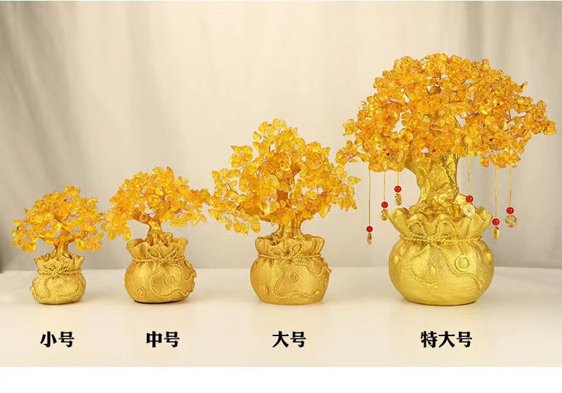 Yellow Crystal Money Tree Fortune Tree Ornament Crystal Ornament Wealth Tree Crystal Tree Home Living Room Opening Gift
