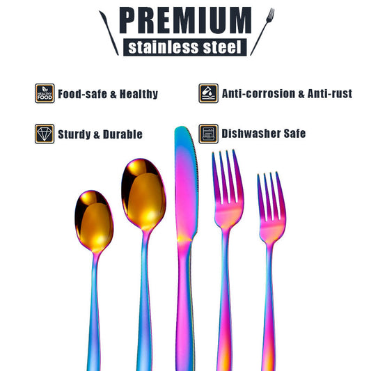 tatableware set Square Handle Stainless Steel Knife Fork Spoon Mail Order Box Color Box Set Titanium Coated Western Steak Knife Fork