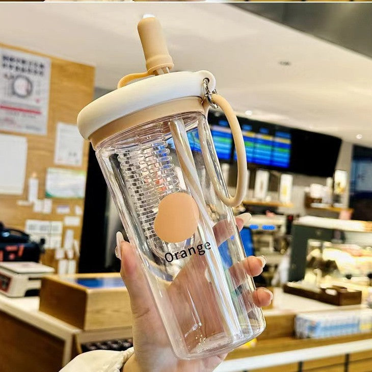 Water Cup for Girls, High Aesthetic Summer Cute Portable Ultra-light Self-contained New Style with Tea Infuser, Internet Celebrity Straw Space Cup