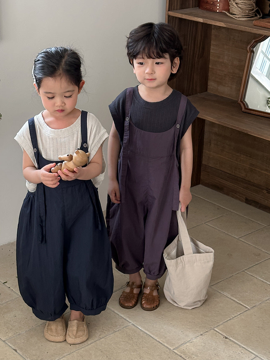 Jiaye Children's Products2025Children's Summer Thin Solid Color Cotton Overalls Boys and Girls Loose Stylish Lantern Pants