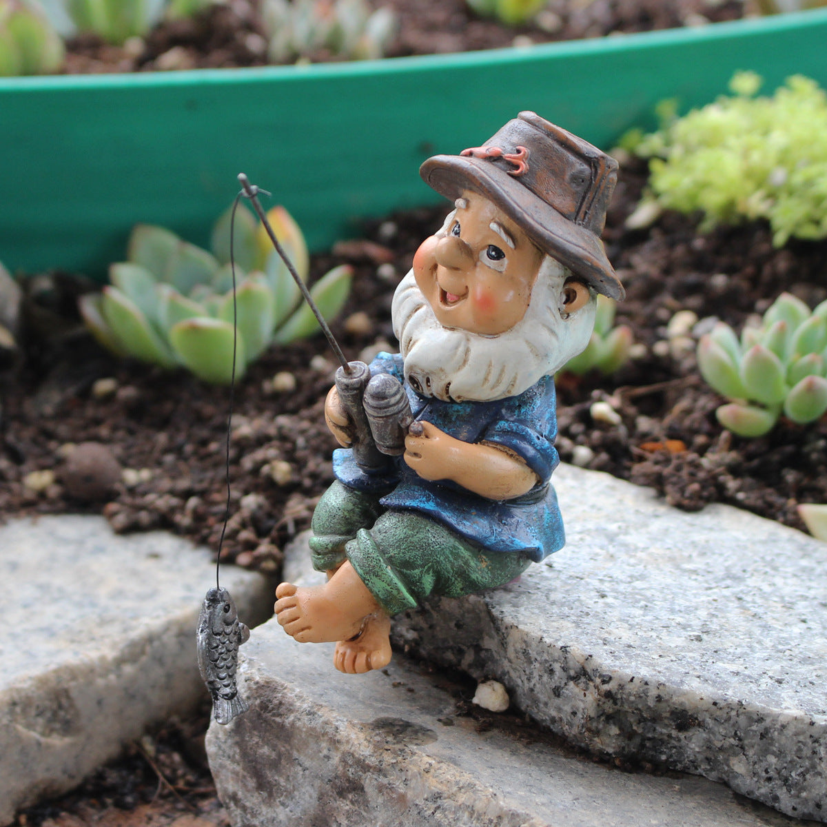 Cross-Border Resin Fishing Dwarf Figurine Garden Rockery Pond Landscape Decoration Accessories Creative Outdoor Courtyard Decor