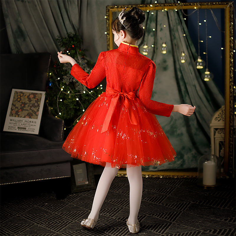Children's Dance Costume for Children's Day, Red Theme Chorus, Poetry Recitation Performance Costume, Girls' Dress Set