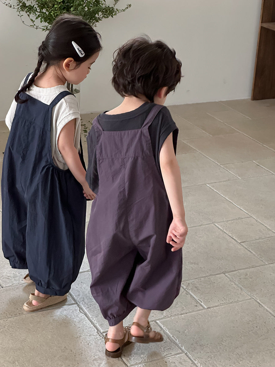 Jiaye Children's Products2025Children's Summer Thin Solid Color Cotton Overalls Boys and Girls Loose Stylish Lantern Pants