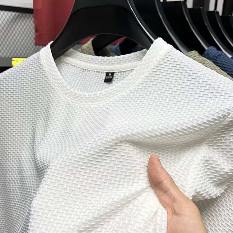 Summer New Stretch Bamboo Mesh Ice Silk t Men's Short Sleeve Round Neck Half Sleeve Base Shirt Summer Men T T shirt
