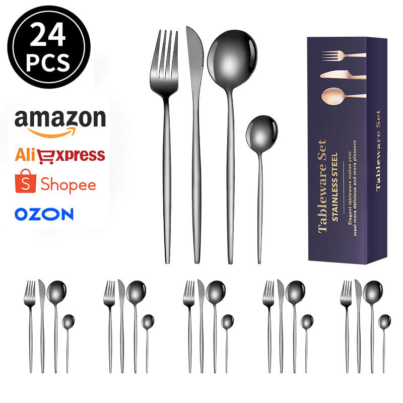 spoon Jieyang Manufacturer Wholesale Cross-Border Stainless Steel Tableware Set24Set Household Cutlery and Utensils