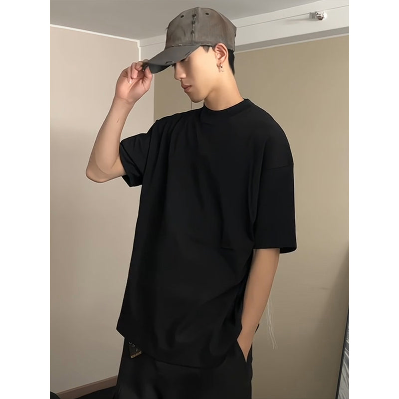 cleanfit Black Cotton Short Sleeve t Men's Summer American Style High-End Small Collar Regular Shoulder Inner Wear Half Sleeve Shirt