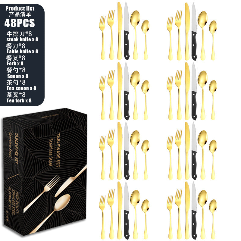Tableware set Stainless Steel Tableware Set8Set of Cutlery, Fork, and Spoon for One Person48Set of Steak Knives in Color Box