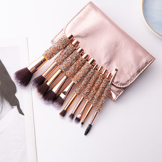 Foreign Trade Cangzhou10Makeup Brush Set with Rhinestones, Makeup Brushes, Beauty Tools, Soft Bristle Set, Wrapped Rhinestone Eyeshadow Brush