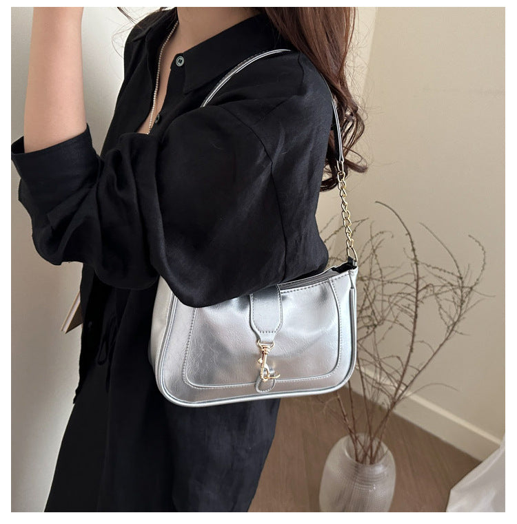 French Design Glossy Women2025Summer New Trendy Fashionable Elegant Single Shoulder Underarm Handbag for Women