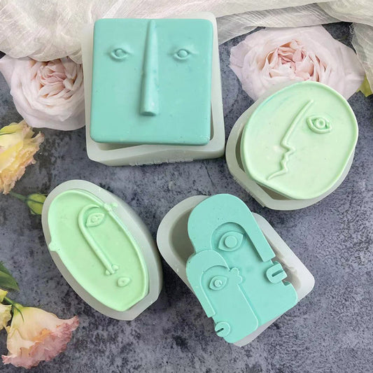 Artistic Abstract Human Face Scented Candle Silicone Mold DIY Moon Sun Face Portrait Plaster Handmade Soap Candle Mold