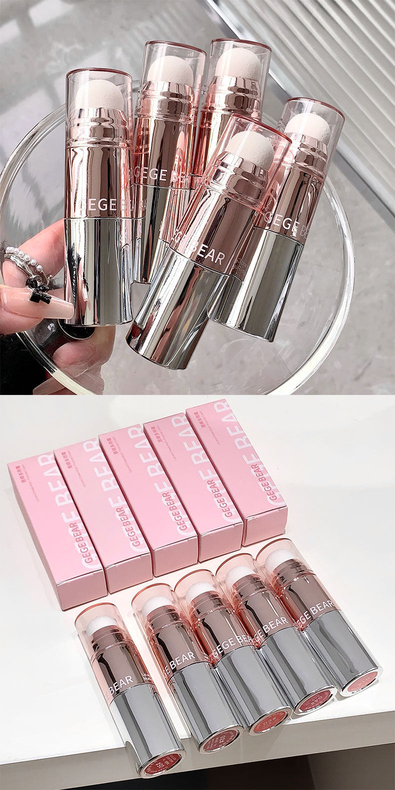 Gogo Bear Lip and Cheek Multi-use Cream Blush Colorful Vitality Long-lasting Matte Lip Mud Lip Gloss Rouge Cream Double-ended1283
