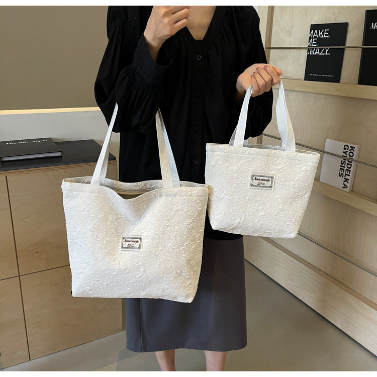 South Korea ins Unique Canvas Bag2024New Fashion Commuting Tote Bag Female College Student Class Shoulder Bag