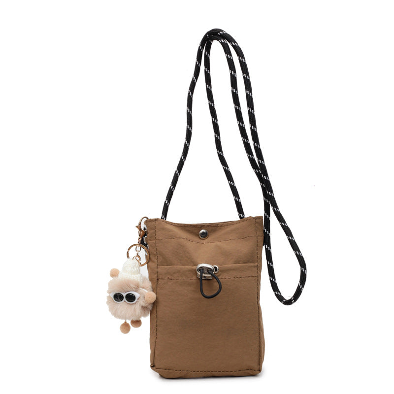 Internet celebrity ins Single Shoulder Crossbody Drawstring Small Bag2025Niche Fashion Lightweight mini Women's Nylon Phone Bag