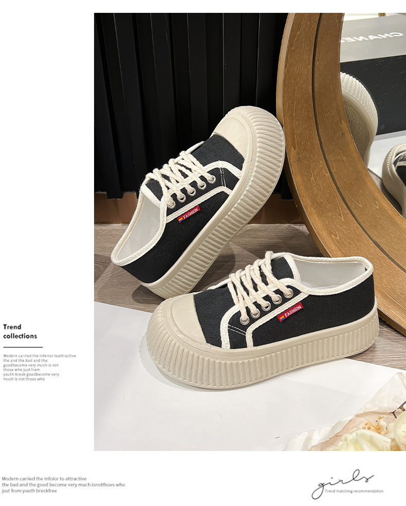 Summer New Trendy Women's Shoes Korean Style Canvas Shoes Thick Sole Loafers Fashion ins White Sneakers Platform Shoes Soft Sole