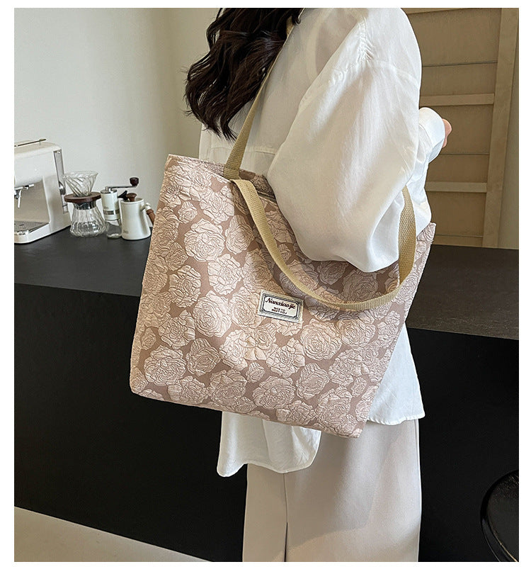 South Korea ins Unique Canvas Bag2024New Fashion Commuting Tote Bag Female College Student Class Shoulder Bag