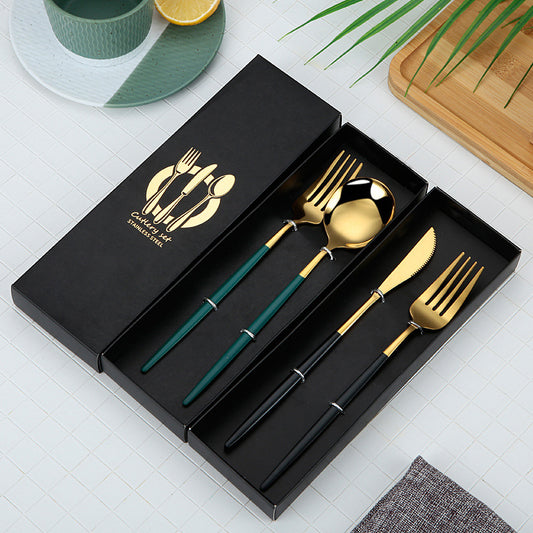 Portuguese Cutlery Stainless Steel Knife and Fork Two-Piece Set Western Steak Knife Fork Spoon Cutlery Gift Box Set Customizable LO