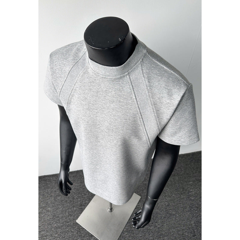 cleanfit American Style Heavyweight Deconstructed Short Sleeve Men's Summer boxy Version T T-shirt Air Layer Patchwork Gray Top