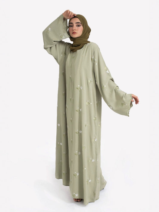 AliExpress Cross-Border New Muslim Middle Eastern Arabic Green Floral Embroidered Fashion Elegant Dress Robe