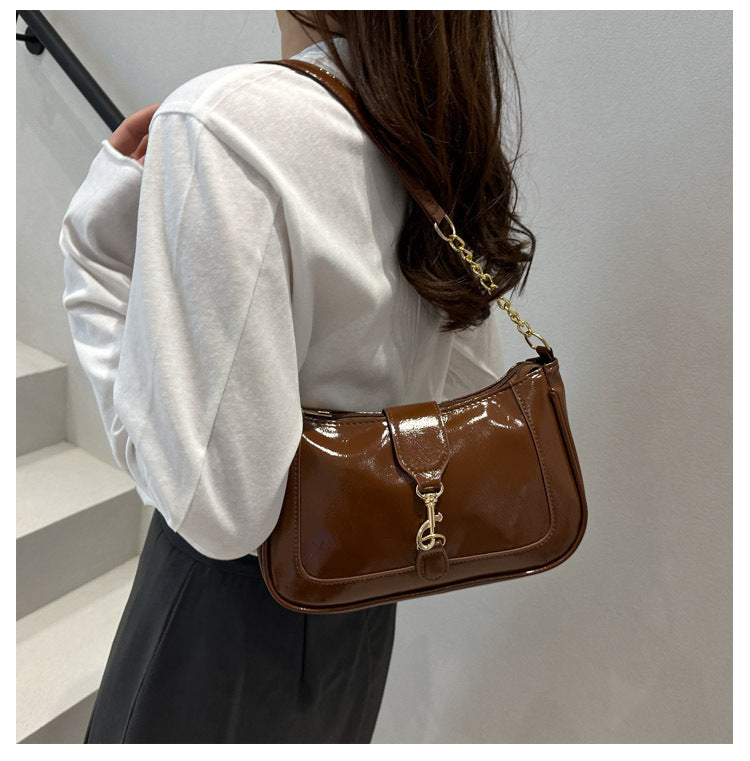 French Design Glossy Women2025Summer New Trendy Fashionable Elegant Single Shoulder Underarm Handbag for Women