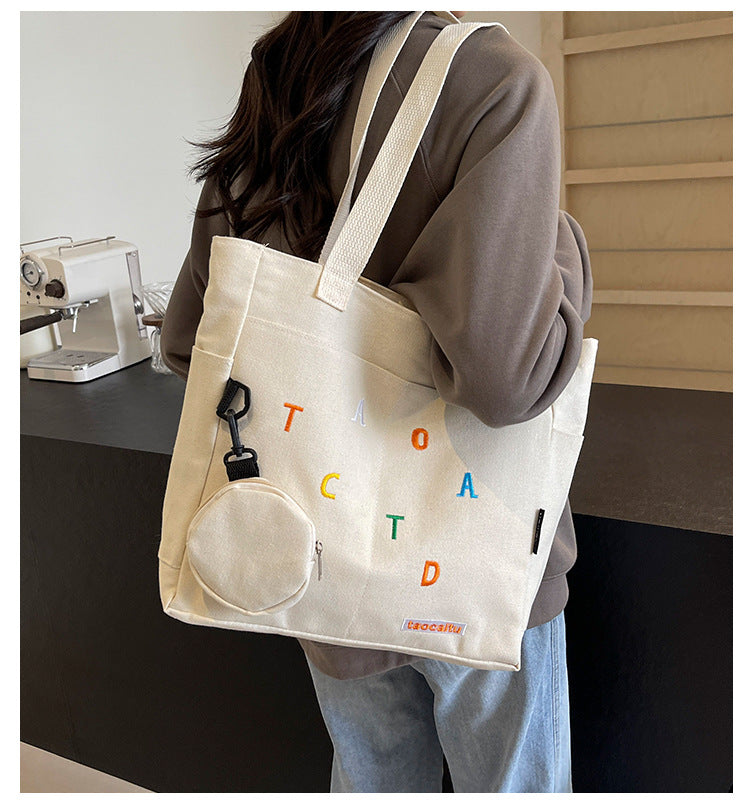 Large Capacity Canvas Bag Women2024New Commuter Tote Bag for Women ins College Student Class Shoulder Tote Bag