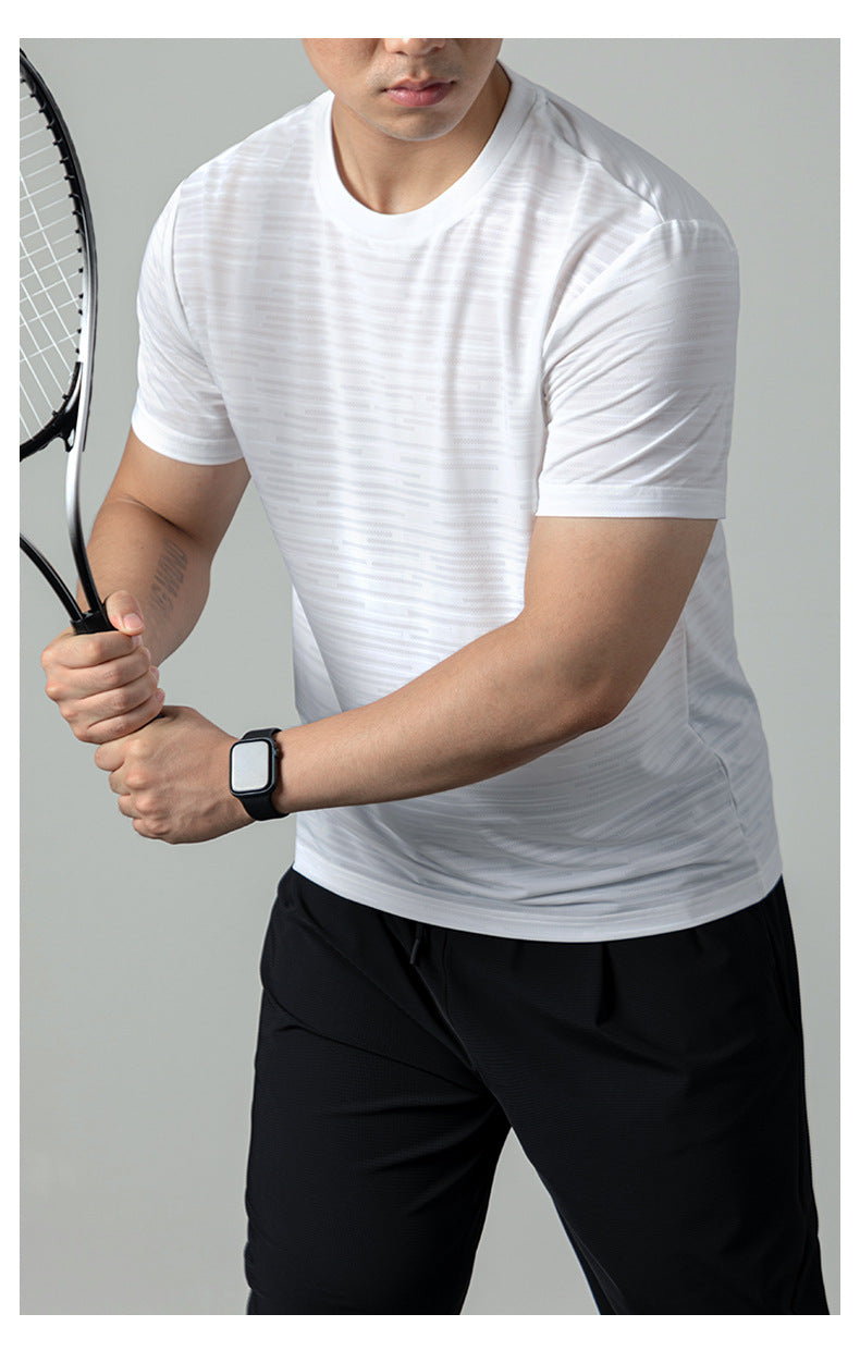Ice Silk Cool Breathable Men's Short Sleeve t T-shirt2025New summer solid color sports fitness quick-dry short sleeve