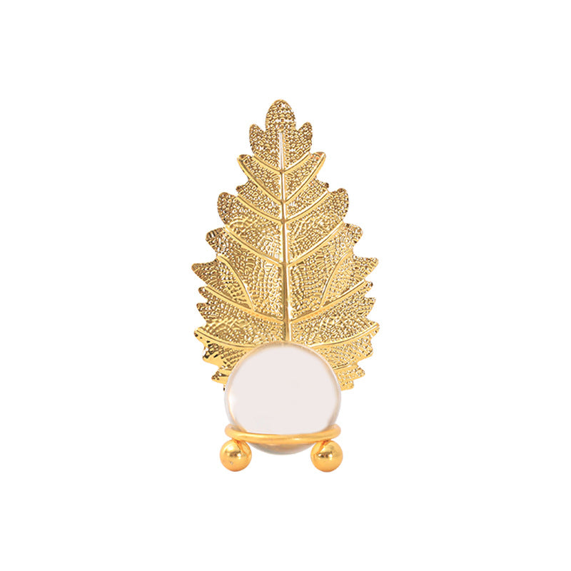 Nordic Light Luxury Metal Leaf Crystal Ball Ornament for Study Room Bookshelf Wine Frame Model Room Entrance Decoration Ornament