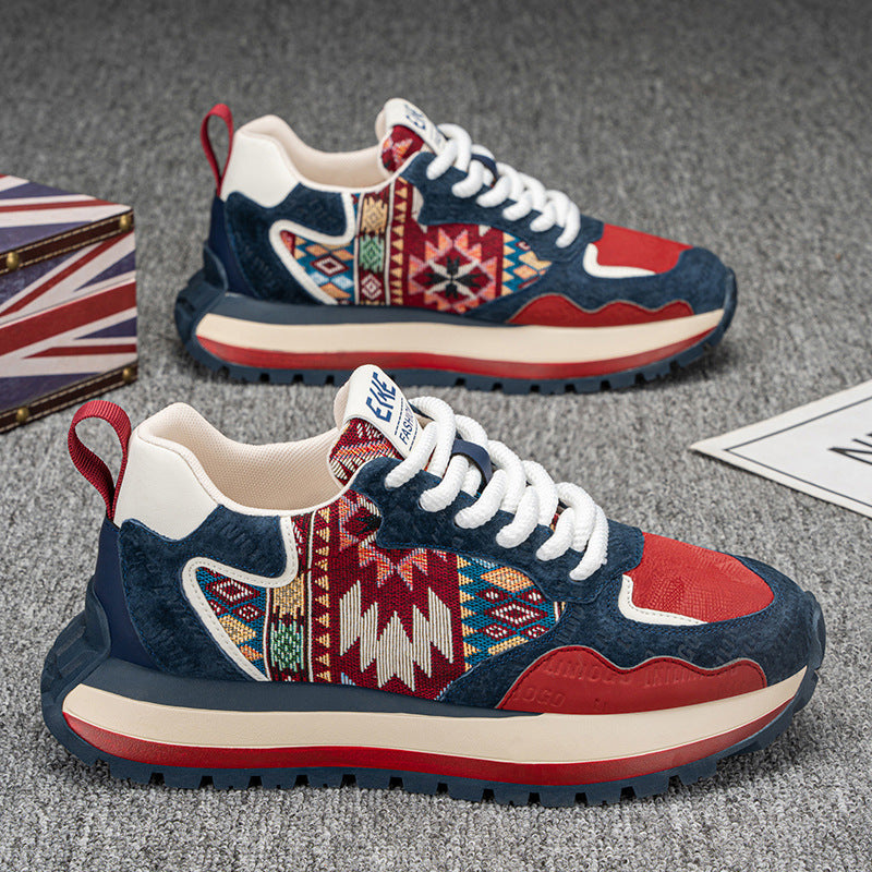 2025Spring and Autumn New Men's Shoes Trendy Fashion Printed Embroidered Sports Casual Shoes Thick Sole Height Increasing Shoes Wholesale