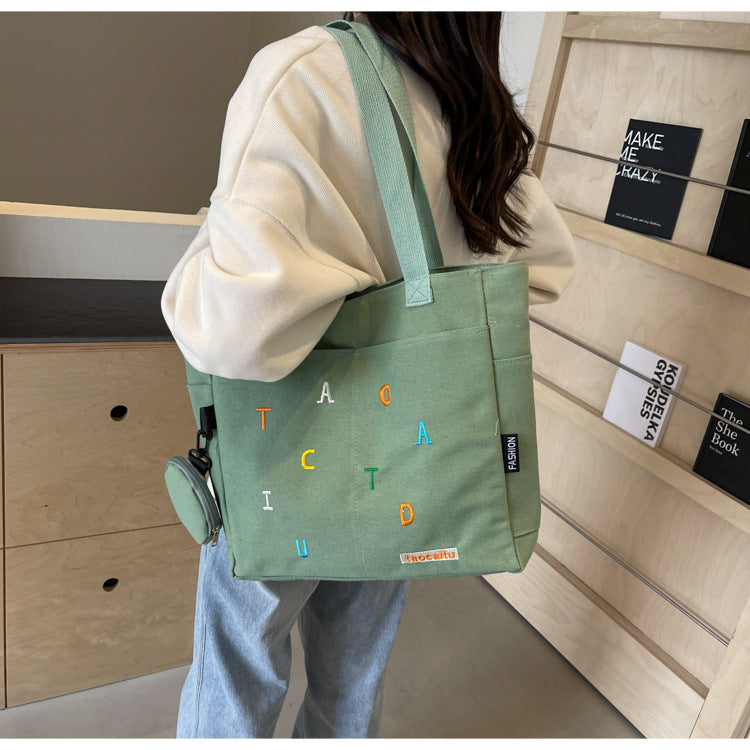 Large Capacity Canvas Bag Women2024New Commuter Tote Bag for Women ins College Student Class Shoulder Tote Bag