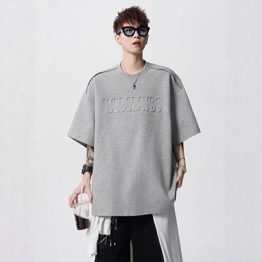 Heavy Short Sleeve t Men's T-shirt2025New Summer Outfit Letter Print Loose Casual Round Neck Short Sleeve T-Shirt ins