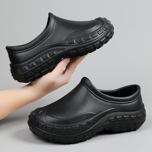 Chef Shoes for Men Spring Non-Slip Waterproof Oil-Proof Kitchen Shoes Black Thick Sole Slip-On Work Shoes for Women