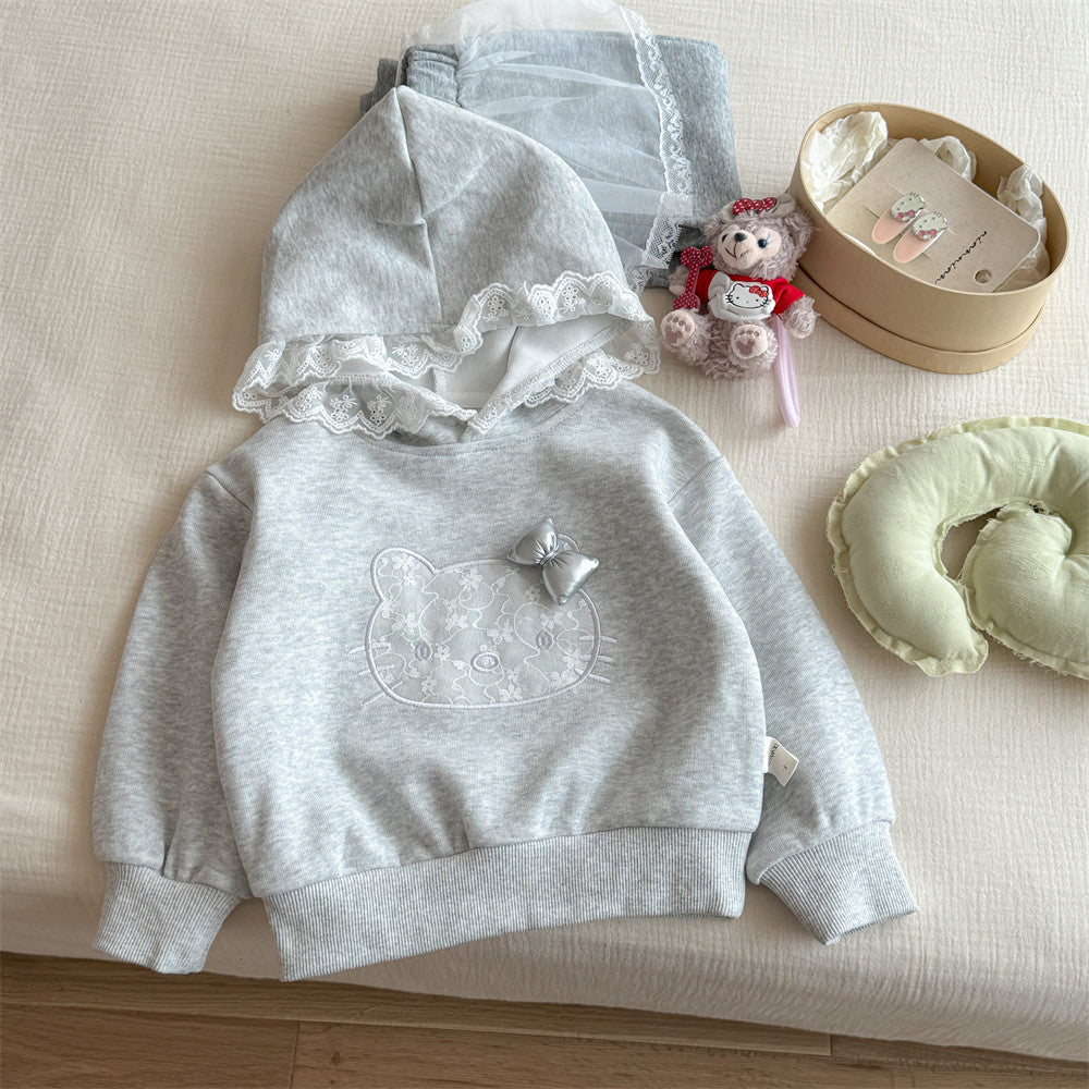 Sweet Little Girl Outfit Autumn New Fashionable Children's Stylish Girl Sweatshirt and Sweatpants Cartoon Print Two-Piece Set
