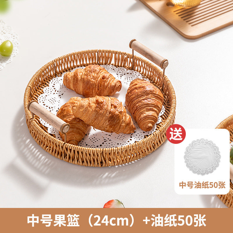 Snack Tray Dessert Tea Snacks Fruit Basket Imitation Rattan Tray Home Living Room Cake Bread Bamboo Basket Dried Fruit Plate